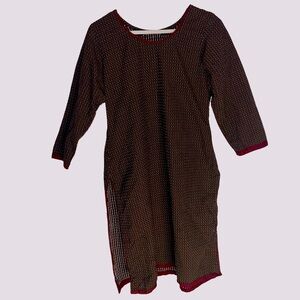 Vintage Burgundy Midi Dress – 3/4 Sleeve Shift